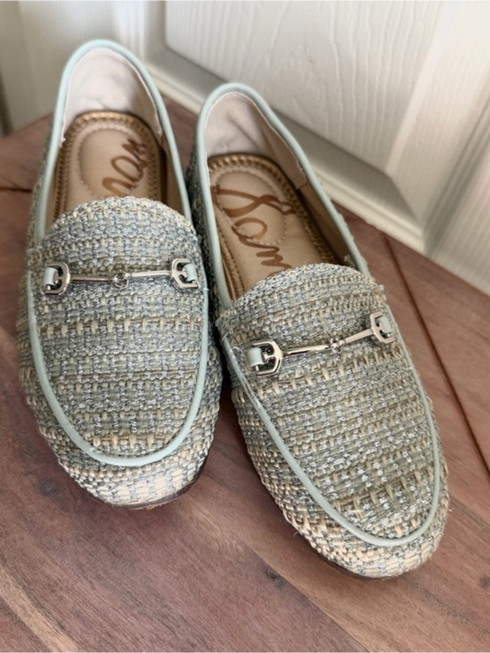 Girls Sam Edelman Mint Green Tweed Bit Loafers